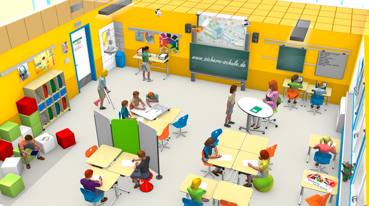 3D Grafik von einem Unterrichtsraum